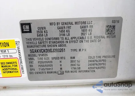 2016 Buick Enclave Premium z USA, uszkodzony, nr VIN 5GAKVCKD9GJ280261